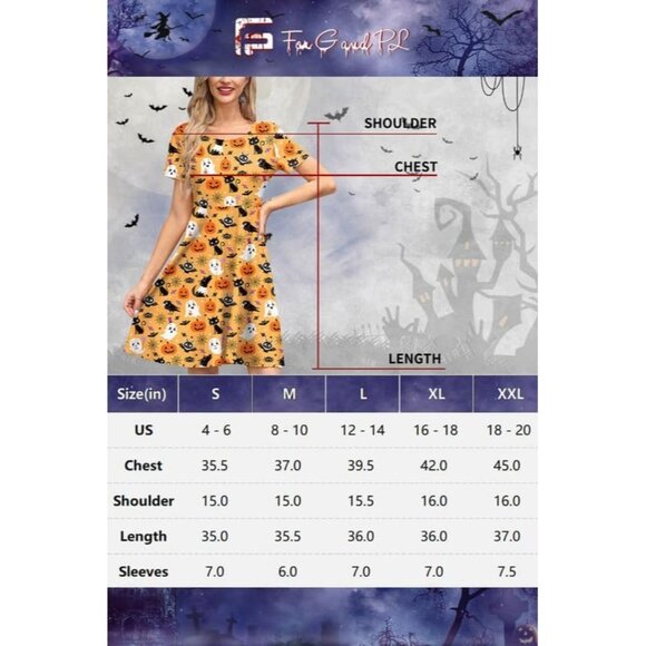 Women's Halloween Dress for Women Short Sleeves Printed Vintage Style Pumpkin - Picture 6 of 6